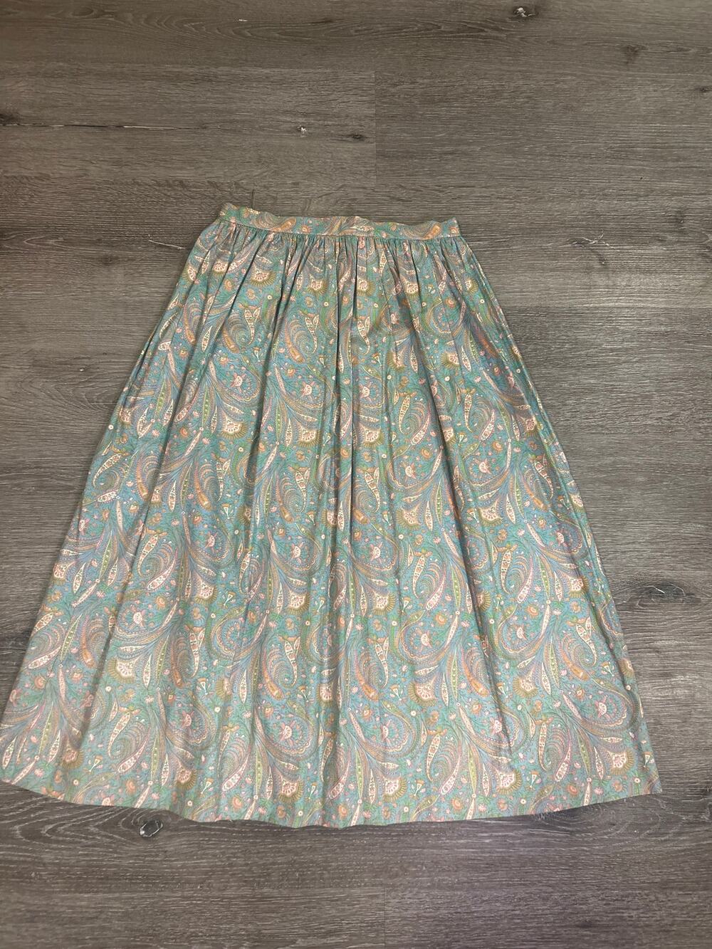 Vtg 70s 80s ILGWU Paisley Midi Skirt Womens 10 Fits 4 6 Pastels Boho Cottage